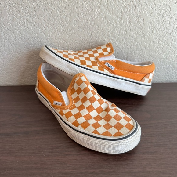 Vans Classic Slip On Checkerboard Shoes Orange White Sneakers - Picture 1 of 7